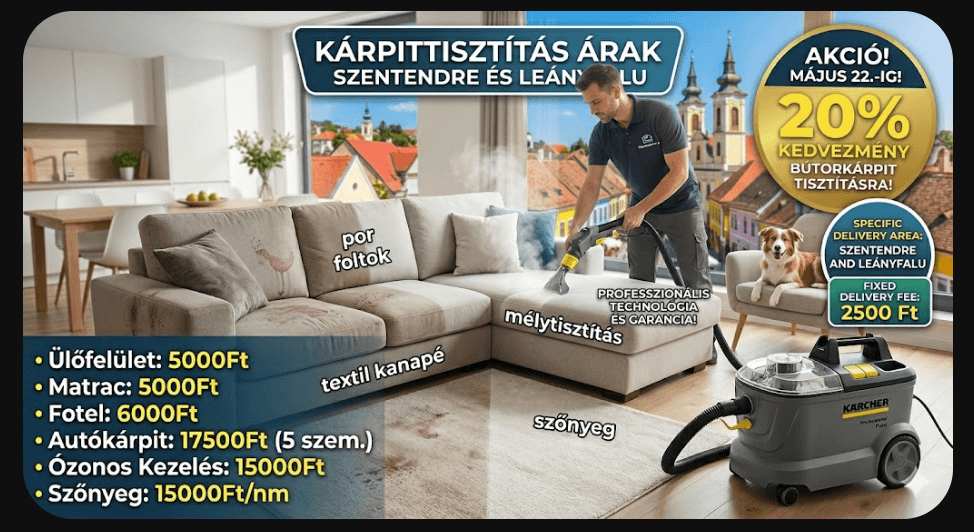 kárpittisztítás árak Szentendre és Leányfalu
